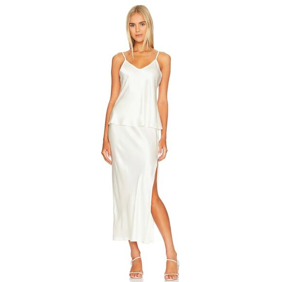 ENZA COSTA Satin Bias Cut Slip Maxi Skirt Womens Medium Cloud White Pull On NWOT
